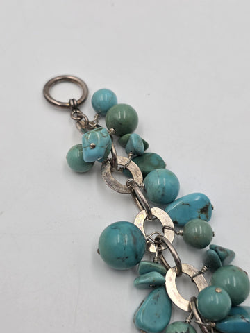 Vtg Sterling Silver 925 Turquoise Cluster Charm Bracelet Artisan Southwest 8"