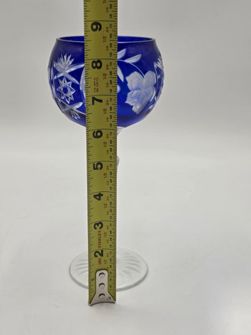 Nachtmann Saphire Blue Lead Crystal Wine Glass Grapes Floral Cut 8.5" Stemware