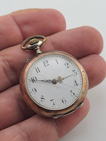 Rare Antique European 800 Silver Pocket Watch C1890 Enamel Dial 33mm. Working.