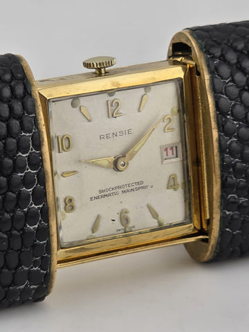 Vintage Rensie Shockprotected Enermatic Mainspring Gold Tone Travel Clock. Read.