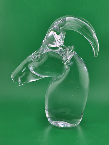 Vintage Mid Century Art Glass Mountain Goat Ram Head Horns Paperweight Figurine