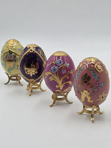 Set Of 4 Franklin Mint House of Faberge Jeweled Imperial Eggs Stands Boxed