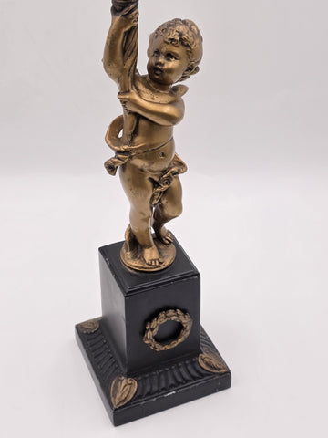 Rare Antique Brass Gilt Cherub Figural Candlestick Empire Revival 23 in Tall.