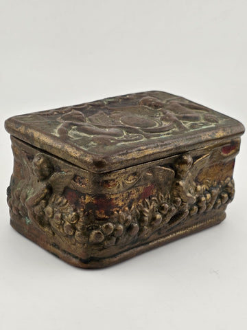 Antique Victorian Cherub Dresser Box – Composition Plaster Faux Bronze c1900