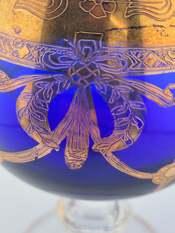 Vintage Arte ltalica Brandy Snifters: Cobalt BlueBlown Glass with Gold