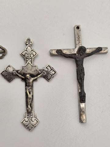 Vintage Catholic Crucifix Cross Pendant Lot of 4 Italy Pope John Paul II Rosary