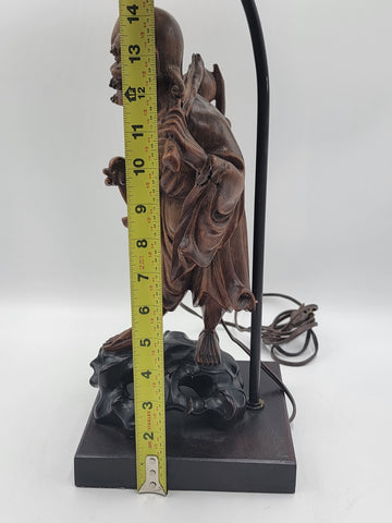 Pair Of Antique C 1910's Chinese Handcarved Boxwood Statues Made Into Lampshades