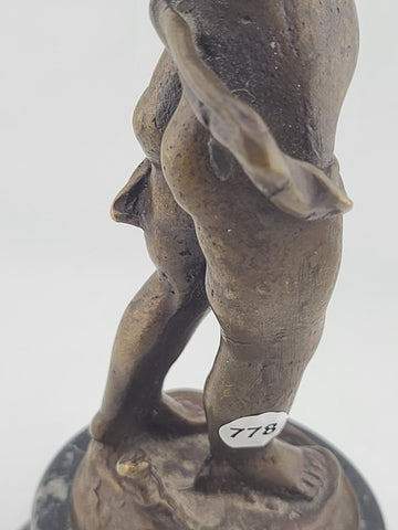 Antique 19th C Bronze Cupid Statue Clément Moreau Sculpture on Marble Base 9"