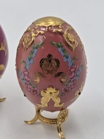 Set Of 4 Franklin Mint House of Faberge Jeweled Imperial Eggs Stands Boxed