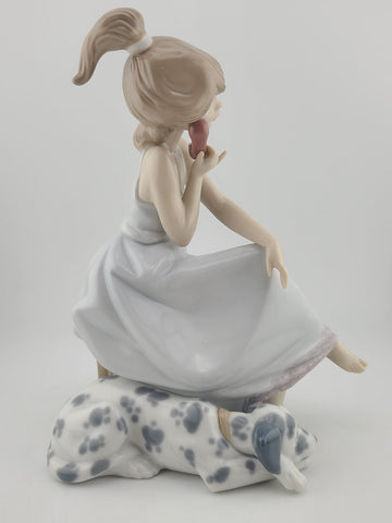 Lladro Porcelain Figurine #5466 Chit Chat Girl On Phone With Dog Dalmatian Spain