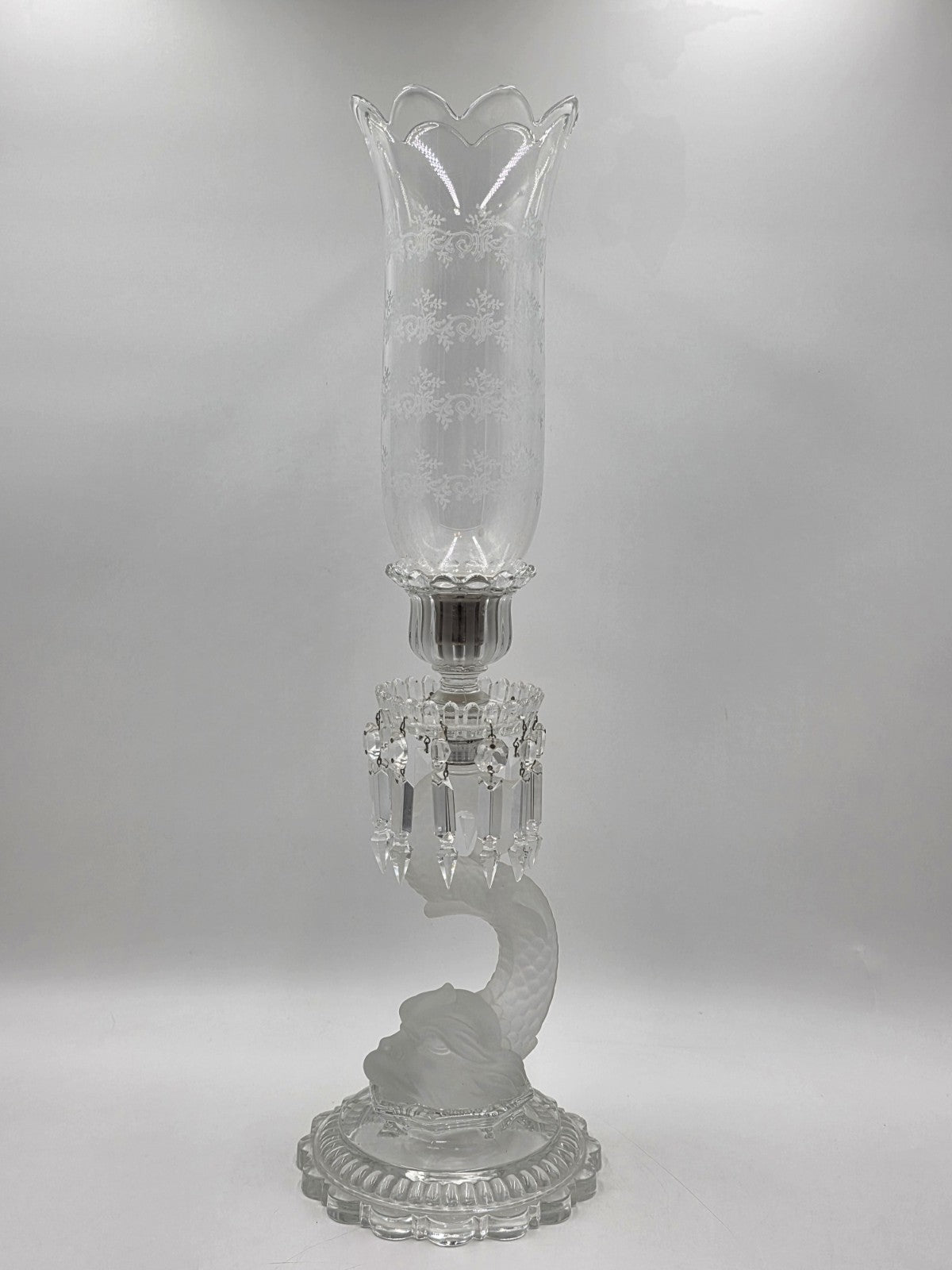 Rare Antique Beautiful Baccarat France Dolphin Form Candlestick Signed. 24 Inch.