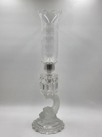 Rare Antique Beautiful Baccarat France Dolphin Form Candlestick Signed. 24 Inch.