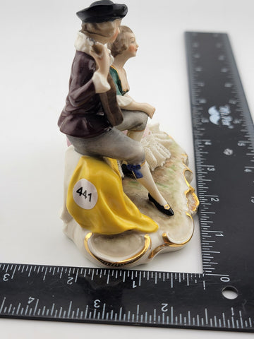 Set Of 2 Antique 19th C Victorian Dersden Germany Laced Figurine Courting Couple