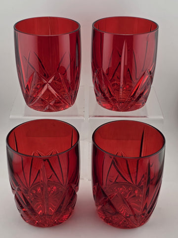 Set of 4 Waterford Crystal Marquis Brookside Red Double Old-Fashioned Glasses
