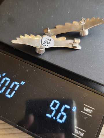 Rare Vintage Sterling Silver Wing Earrings Turquoise Blue Topaz Stone R.B. 925