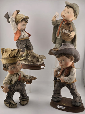 Lot Of 4 Giuseppe Armani Capodimonte Porcelain Medium Size Boy Figurines, Italy.