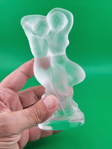 Rare LALIQUE Crystal "Le Faune" Figurine Dancing Nude Lovers Pan (Faun) & Diana