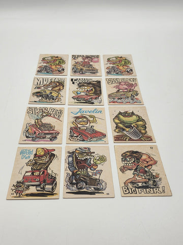 1970 Donruss Odd Rods Sticker Cards Lot of 12 Hot Rod Monster Rat Fink Style