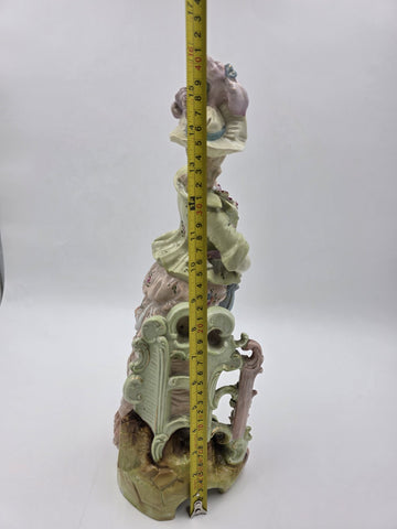 Antique 19th C German Dresden Style Porcelain Lady Figurine Bocage 16” Figure.