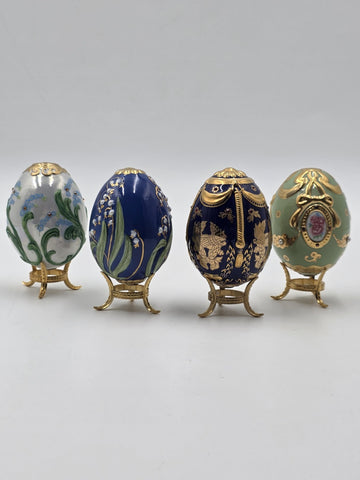 Set Of 4 Franklin Mint House of Faberge Jeweled Imperial Eggs Stands Boxed