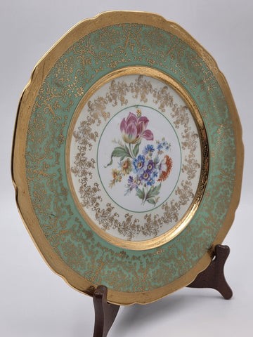 Set Of 6 Vintage Le mieux China 24K Gold Trim Mint Green Floral Cabinet Plates