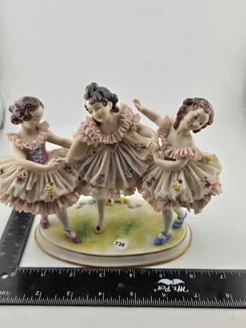 19th C Volkstedt Dresden Lace Porcelain Figurine Trio Ballerina Dancers Germany