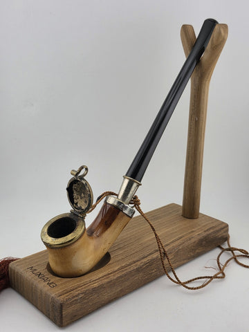 Rare Antique 19th C Meerschaum & Silver Tone Smoking Pipe W Long Stem.