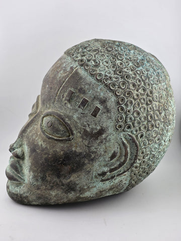 Antique African Nigerian Benin Bronze Large Bust  Statue Primitive Tribal Art.