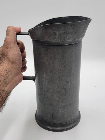Antique Set Of 2 1840's Dutch Pewter Flagon Tudorrose KAN LITRE Touchmarks 10 In