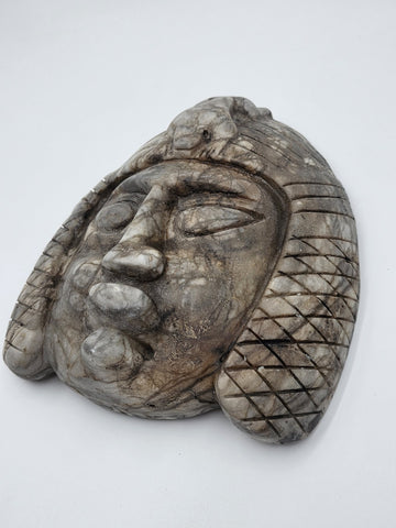 Antique Large Mayan Aztec Style Stone Tribal Ceremonial Mask Inlay 9” Statue