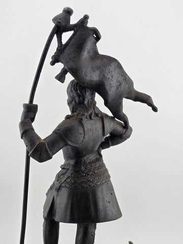 Antique 19thC Bronze Knight Warrior Clock Topper – Medieval St. George Style.