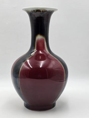 Vtg Chinese Flambe Sang de Boeuf Porcelain Vase Qianlong Mark 14" Oxblood Glaze