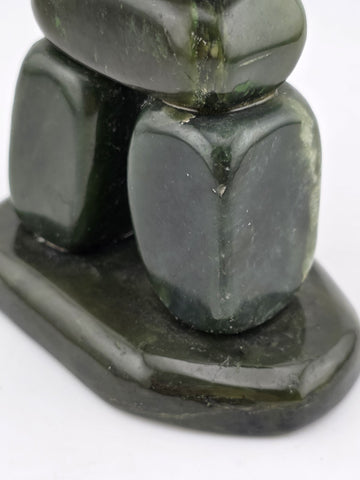 Vintage Mid Century Inuit Inuksuk Natural Nephrite Green Jade Man Sculpture.