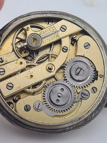 Antique French Silver Pocket Watch Cylindre 6 Rubis Running c1880. Missing Arms