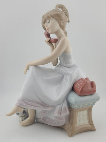 Lladro Porcelain Figurine #5466 Chit Chat Girl On Phone With Dog Dalmatian Spain