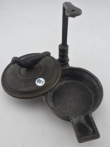 Antique 19 Century Grand Tour Roman Bronze Oil Lamp, Dated 1868. Missing Hook