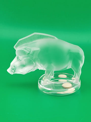 LALIQUE CLEAR & FROSTED CRYSTAL "SANGLIER" OR "RAZORBACK" PAPERWEIGHT FIGURINE