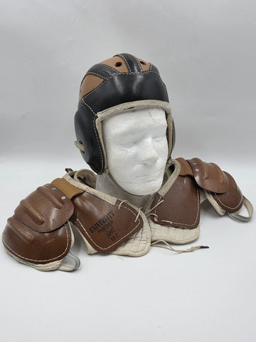Rare Antique 1940's Goldsmith 60F Football Helmet &University 12C Shoulder Pads.