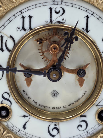 Antique 19thC Royal Bonn Germany La Corsica Ansonia Porcelain Mantel Clock Works