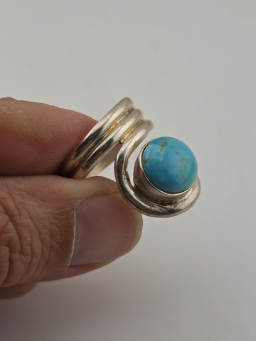 Sterling Silver Turquoise Modernist Swirl Ring 925 China Size 9 Vintage Style