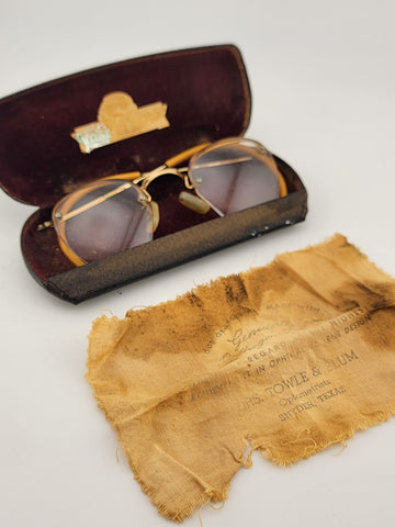 Rare Antique B&L Bausch & Lomb 1/10 12K Gold Filled Eyeglasses  1920s W Case.