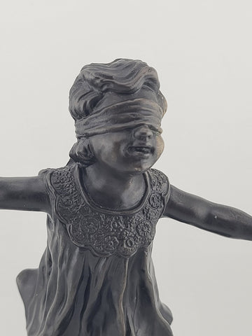 Giuseppe Ferrari, Italian(1840-1905) “Blindfold Girl” Bronze Sculpture on Marble