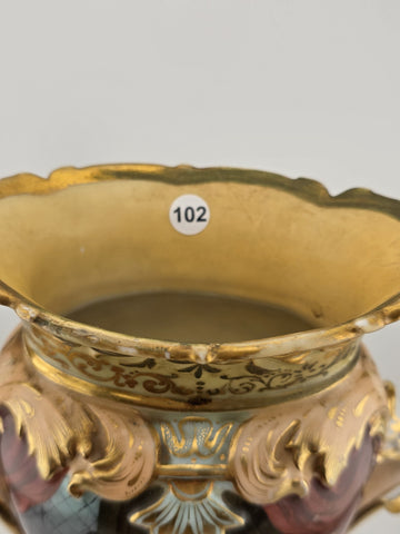 Rare Antique Mid 19th C French Vieux Paris Gilt Porcelain Urn Vase Court Scene
