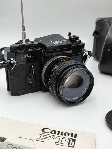 Vtg Canon F-1 35mm Film Camera Kit w/ FD 50mm f/1.4 S.S.C. & 90–230mm W Case