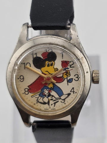 Antique 1950's Mickey Mouse Hong Kong Mechanical Watch Cartoon Dial. 28 mm Works