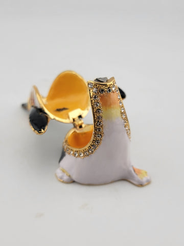 Vintage Penguin Treasure Inside Enameled Rhinestone Trinket Box In Original Box.