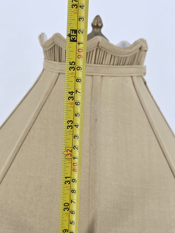 Antique Bronze Table Lamp with Palm Tree & Monkey, Beige Silk & Pleated Shade,