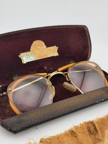 Rare Antique B&L Bausch & Lomb 1/10 12K Gold Filled Eyeglasses  1920s W Case.