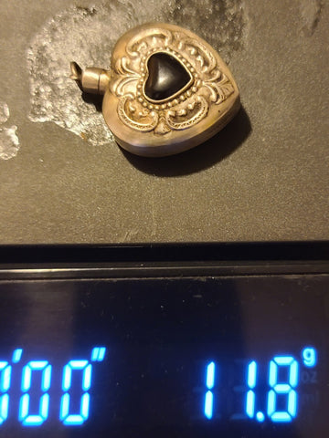 Antique 19th C Sterling Silver Pefume Bottle Heart Pendant Black Stone Inlay