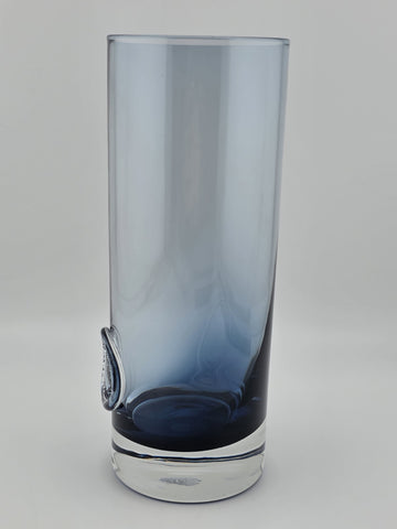 Rare Tiffany & Co Blue Lead Crystal Cylinder Vase England Applied Medallion 8"